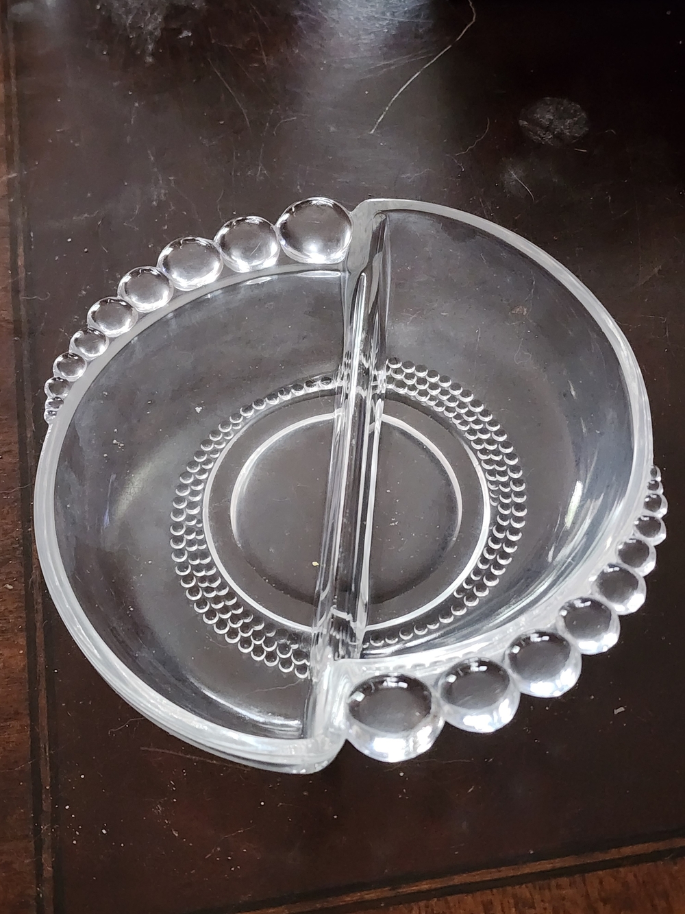 Duncan Miller Glass Divided Serving Dish with Bubble Rim